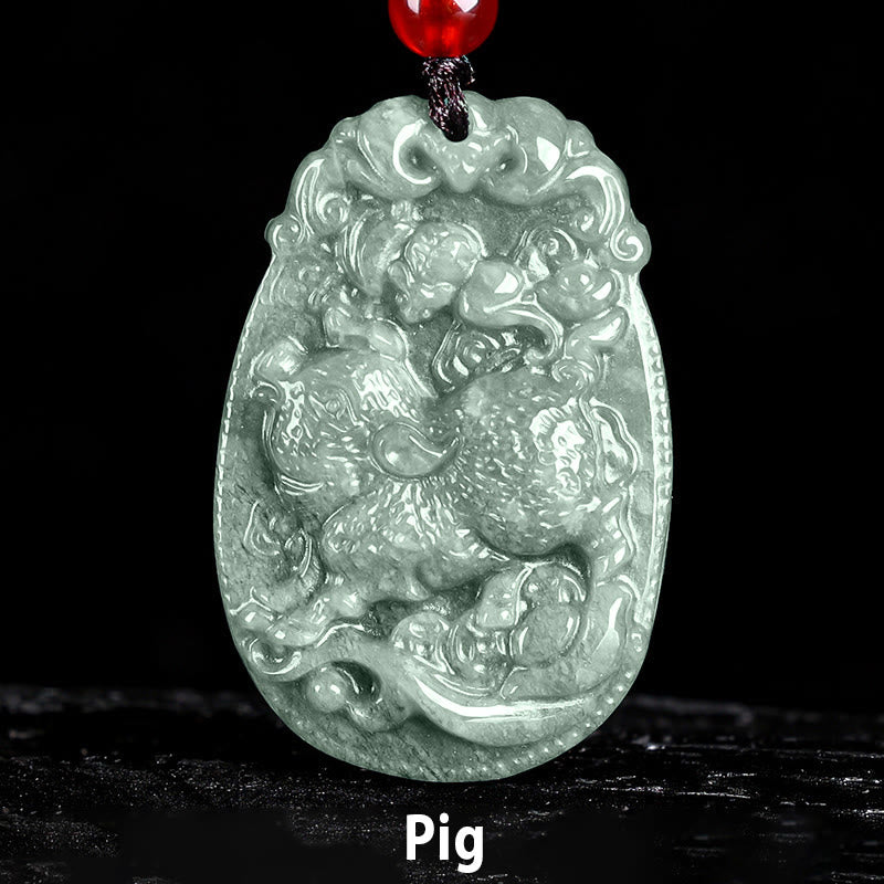 Buddha Stones中国の十二支 翡翠 午年 幸運 ロープ ネックレス ペンダント - 豚 - image 22