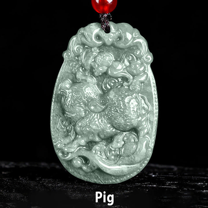 Buddha Stones中国の十二支 翡翠 午年 幸運 ロープ ネックレス ペンダント - 豚 - image 22