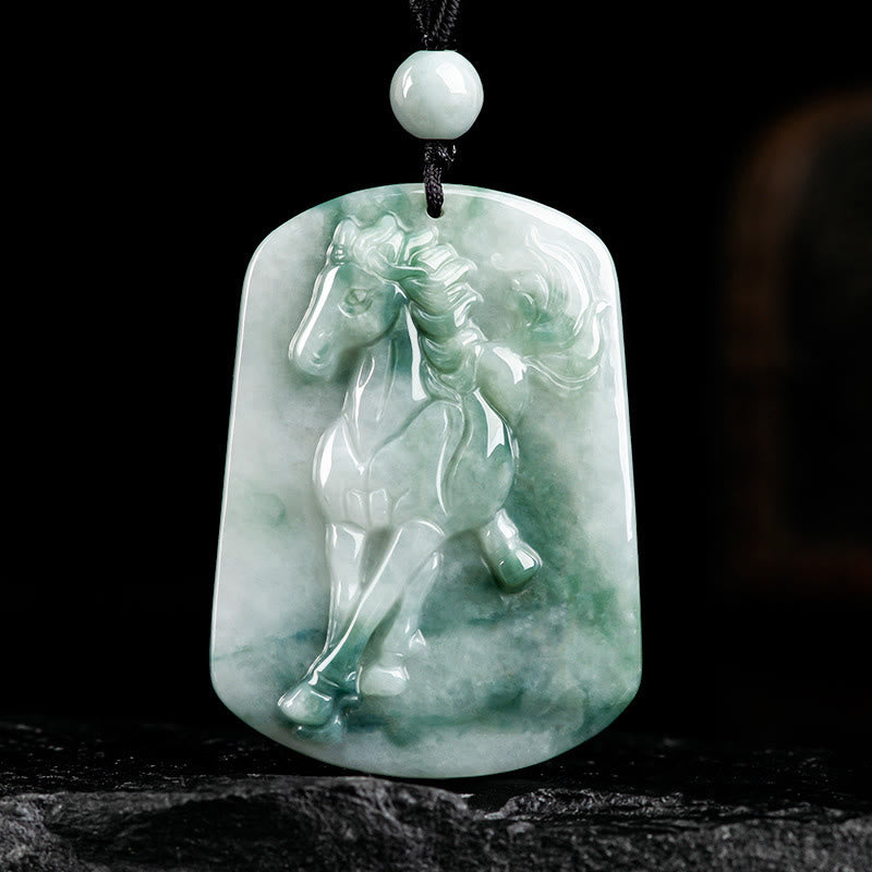 Buddha Stones年翡翠 豊穣 ロープネックレス ペンダント - 馬 - image 0