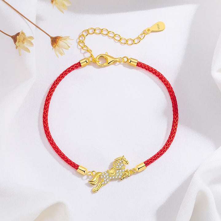 Buddha Stones中国十二支 馬年 925スターリングシルバー 金色赤紐幸運ブレスレット - image 4