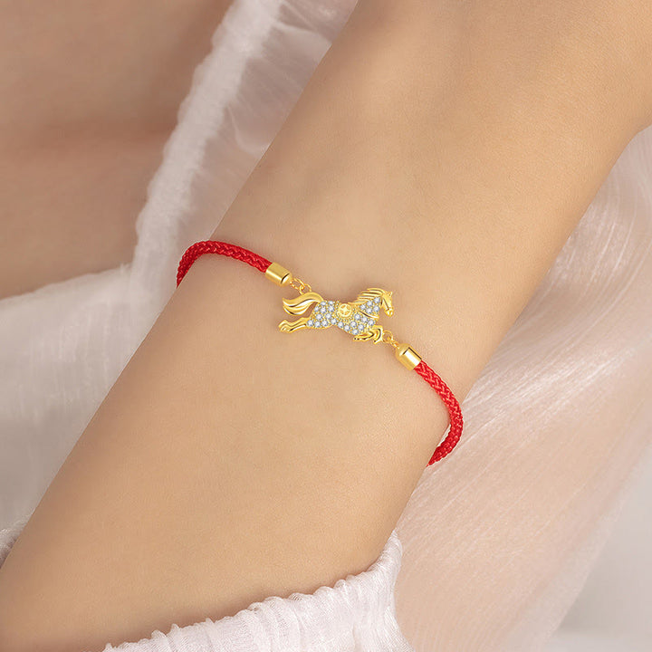 Buddha Stones中国十二支 馬年 925スターリングシルバー 金色赤紐幸運ブレスレット - image 4