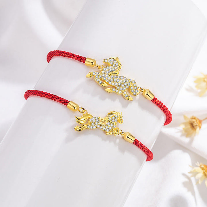 Buddha Stones925スターリングシルバー ゴールデン 中国十二支 馬年赤紐幸運ブレスレット - image 3