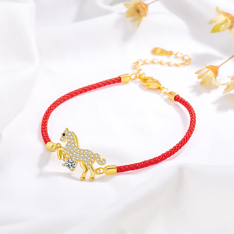 Buddha Stones925スターリングシルバー 黄金の午年赤紐幸運の調節可能ブレスレット - image 5