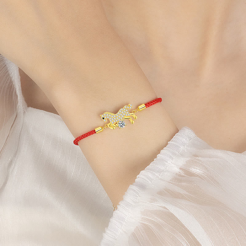 Buddha Stones925スターリングシルバー 黄金の午年赤紐幸運の調節可能ブレスレット - image 5