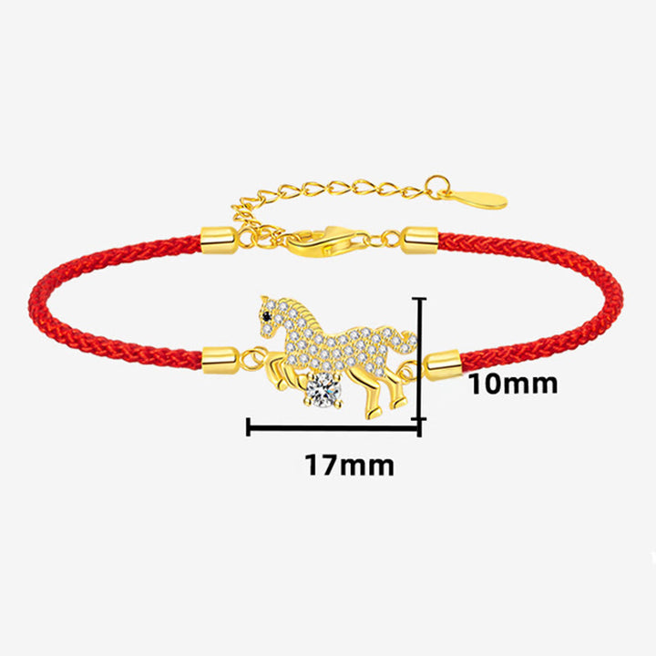 Buddha Stones925スターリングシルバー 黄金の午年赤紐幸運の調節可能ブレスレット - image 7