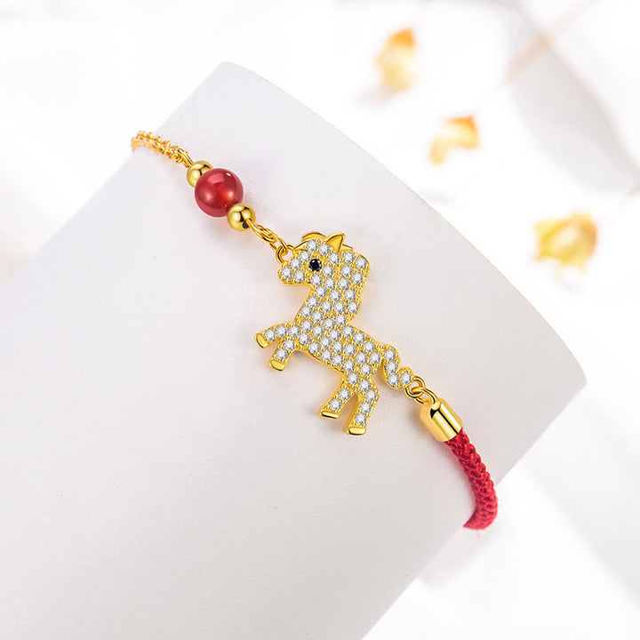 Buddha Stones925スターリングシルバーメッキ 18Kゴールド 馬年赤紐強さブレスレット - image 2