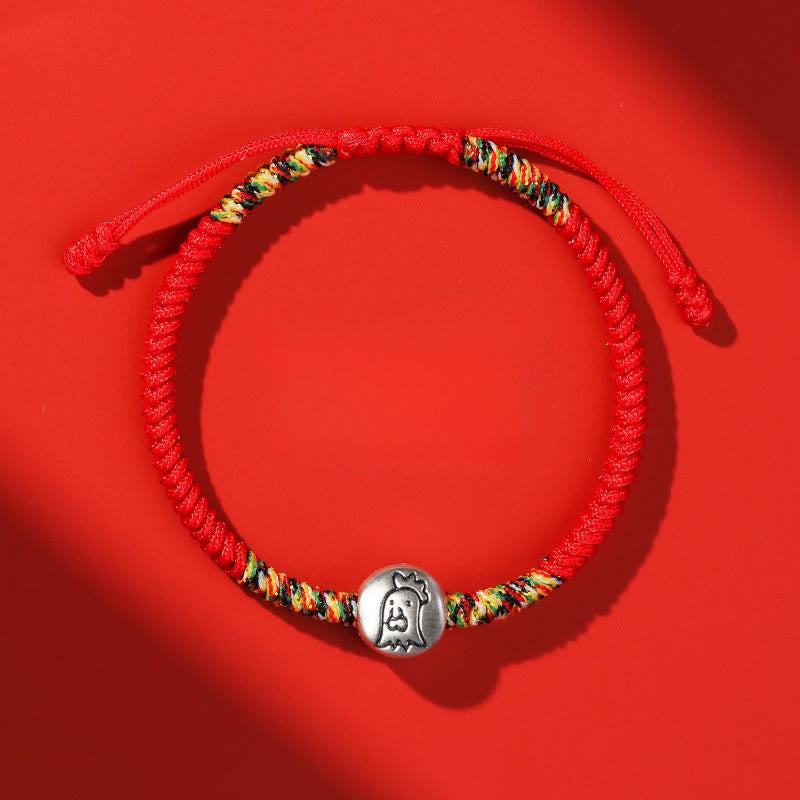 Buddha Stones 999スターリングシルバー 中国十二支 馬チャーム赤紐強さ 編み込みブレスレット - 雄鶏の赤紐 - image 27