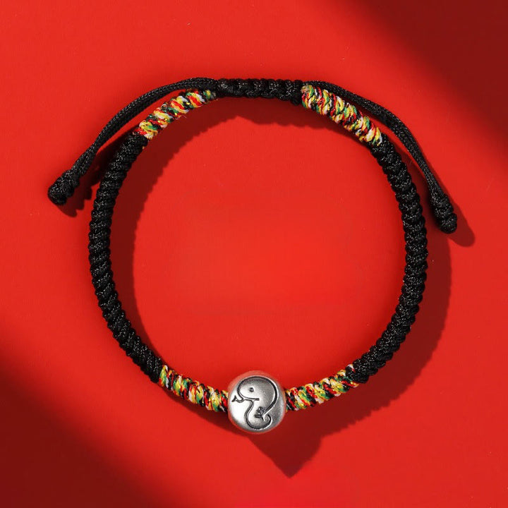 Buddha Stones 999スターリングシルバー 中国十二支 馬チャーム赤紐強さ 編み込みブレスレット - 蛇の黒い糸 - image 36
