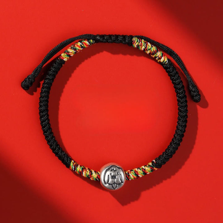 Buddha Stones 999スターリングシルバー 中国十二支 馬チャーム赤紐強さ 編み込みブレスレット - 犬の黒い紐 - image 41