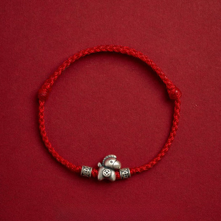 Buddha Stones馬年 999 スターリングシルバー 紐編み守護ブレスレット - レッド（手首周り14～21cm） - image 1