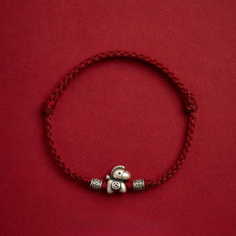 Buddha Stones馬年 999 スターリングシルバー 紐編み守護ブレスレット - ダークレッド（手首周り14～21cm） - image 10