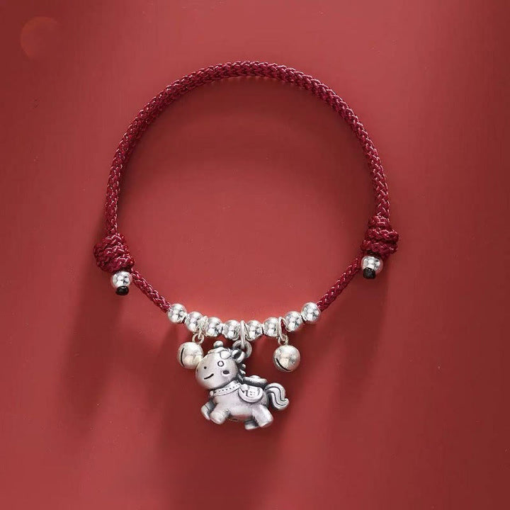 Buddha Stones馬年 999 スターリングシルバー 紐編み守護ブレスレット - フーキャラクター レッド（手首周り14～21cm） - image 18