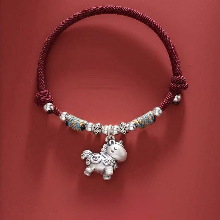 Buddha Stones馬年 999 スターリングシルバー 紐編み守護ブレスレット - 銅貨 ダークレッド（手首周り14～21cm） - image 19