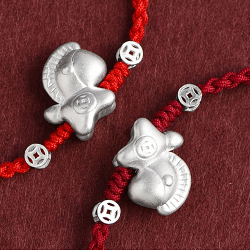 Buddha Stones馬年 999 スターリングシルバー 銅貨 幸運のロープ 編み込みブレスレット アンクレット - image 2