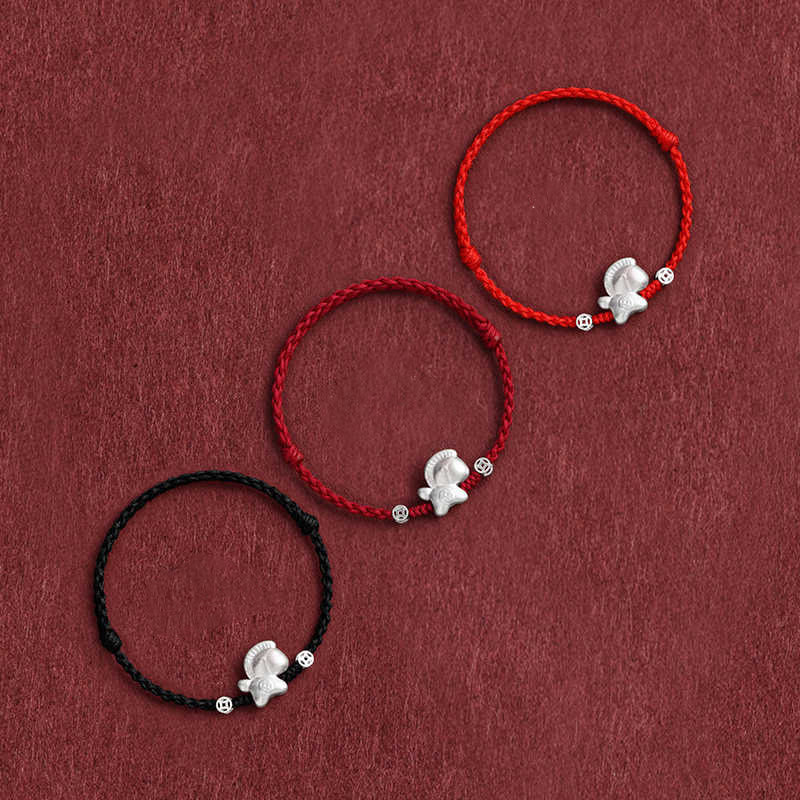 Buddha Stones馬年 999 スターリングシルバー 銅貨 幸運のロープ 編み込みブレスレット アンクレット - image 1