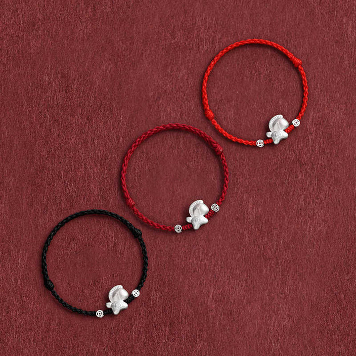Buddha Stones馬年 999 スターリングシルバー 銅貨 幸運のロープ 編み込みブレスレット アンクレット - image 1