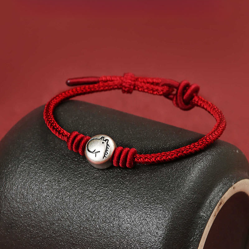 Buddha Stones馬年 999 スターリングシルバー赤紐編み込み コネクションブレスレット - image 1