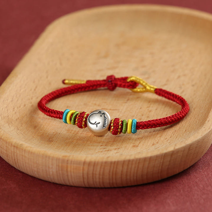 Buddha Stones馬年 999 スターリングシルバー赤紐編み込み 信仰のブレスレット - image 1