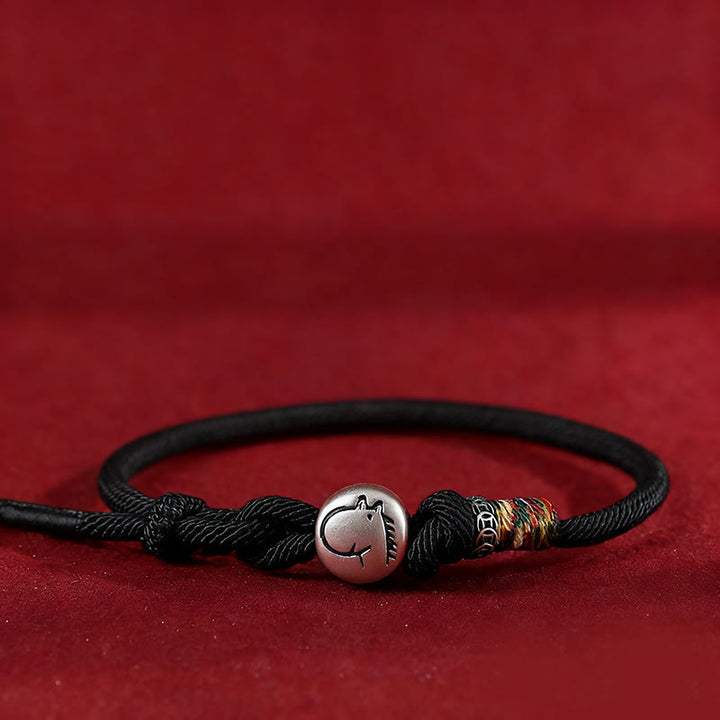 Buddha Stones馬年 999 スターリングシルバー 銅貨 ロープ編み守護ブレスレット - 黒 - 18～20cm - image 10