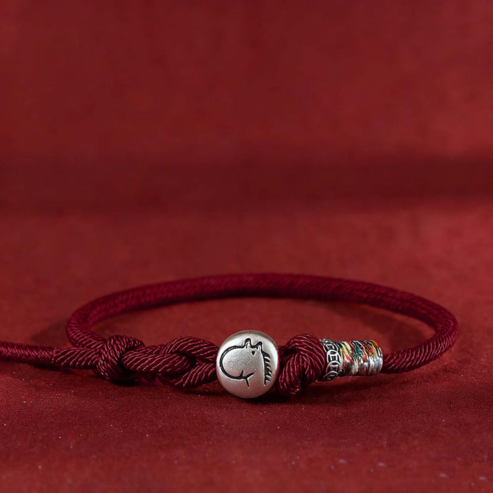 Buddha Stones馬年 999 スターリングシルバー 銅貨 ロープ編み守護ブレスレット - ダークレッド - 18～20cm - image 9