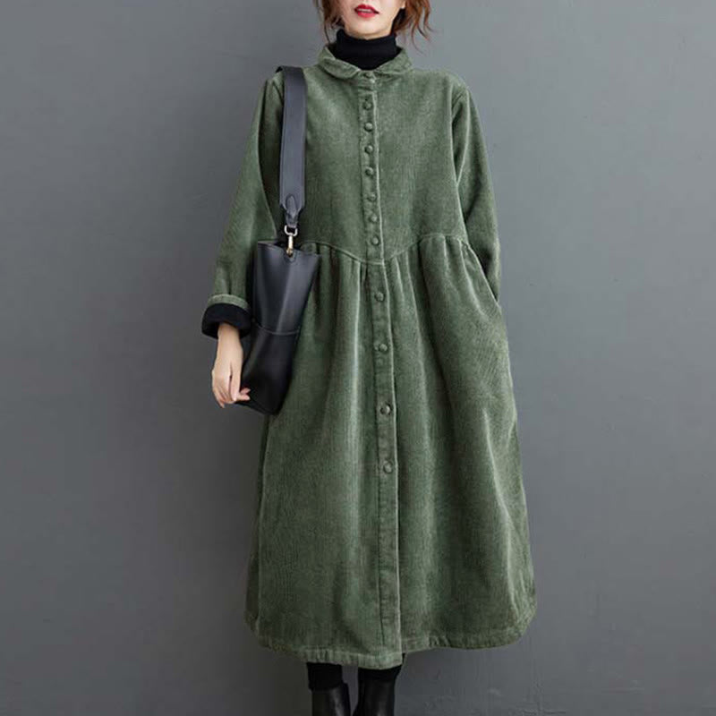 Buddha Stonesプレーンボタン 長袖 レディース コットンコーデュロイ フリース裏地 ポケット付きコート - image 10