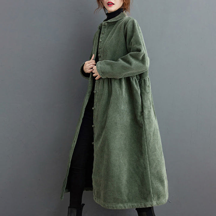 Buddha Stonesプレーンボタン 長袖 レディース コットンコーデュロイ フリース裏地 ポケット付きコート - image 12