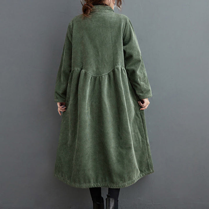 Buddha Stonesプレーンボタン 長袖 レディース コットンコーデュロイ フリース裏地 ポケット付きコート - image 13