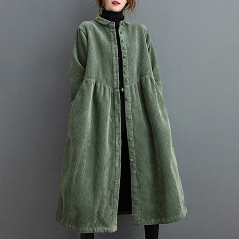 Buddha Stonesプレーンボタン 長袖 レディース コットンコーデュロイ フリース裏地 ポケット付きコート - image 14