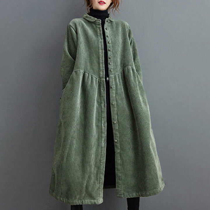 Buddha Stonesプレーンボタン 長袖 レディース コットンコーデュロイ フリース裏地 ポケット付きコート - image 14