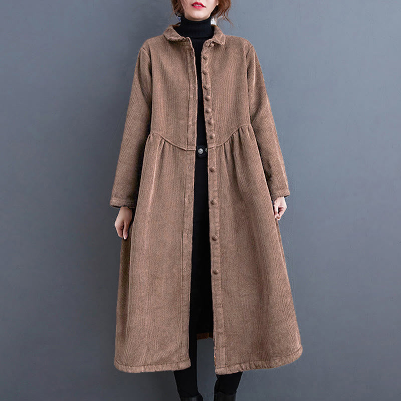 Buddha Stonesプレーンボタン 長袖 レディース コットンコーデュロイ フリース裏地 ポケット付きコート - image 26