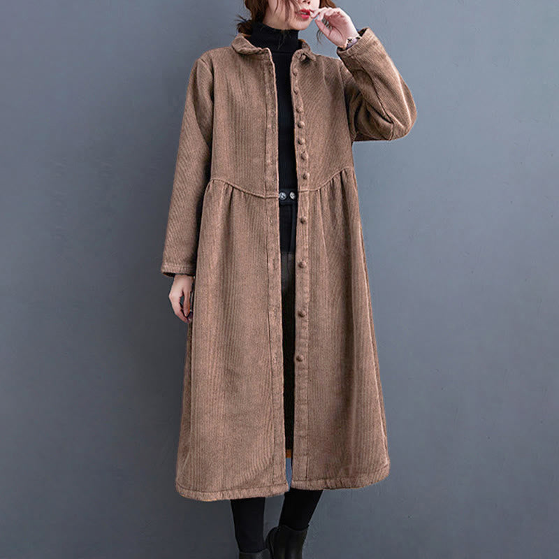 Buddha Stonesプレーンボタン 長袖 レディース コットンコーデュロイ フリース裏地 ポケット付きコート - サドルブラウン - US8-10，UK/AU12-14，EU40-42 (2XL) - image 23