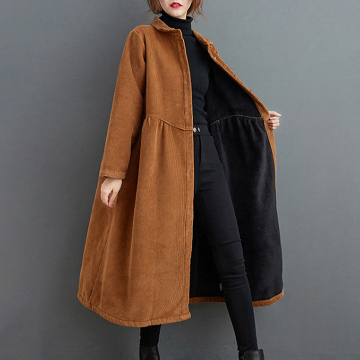 Buddha Stonesプレーンボタン 長袖 レディース コットンコーデュロイ フリース裏地 ポケット付きコート - image 21