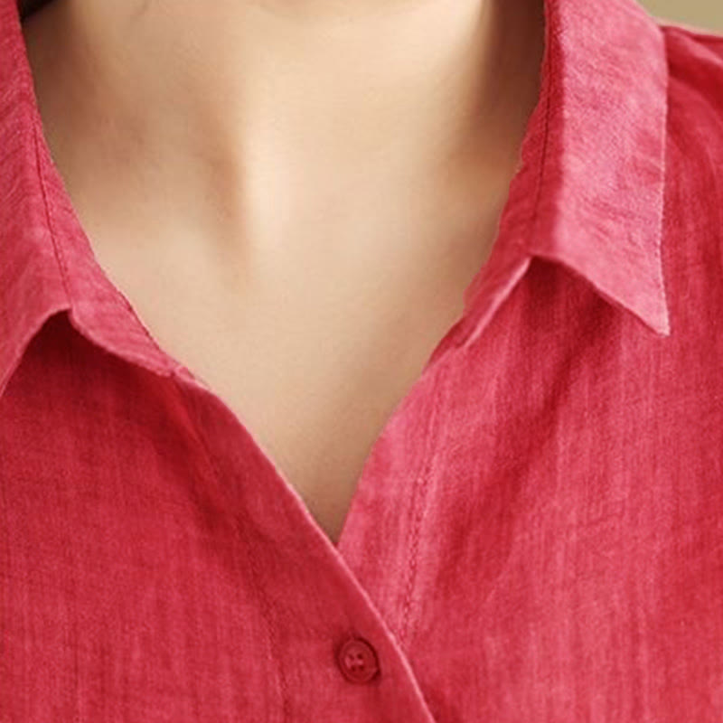 Buddha Stones不規則なデザインボタン 長袖 レディース コットンシャツ - image 14