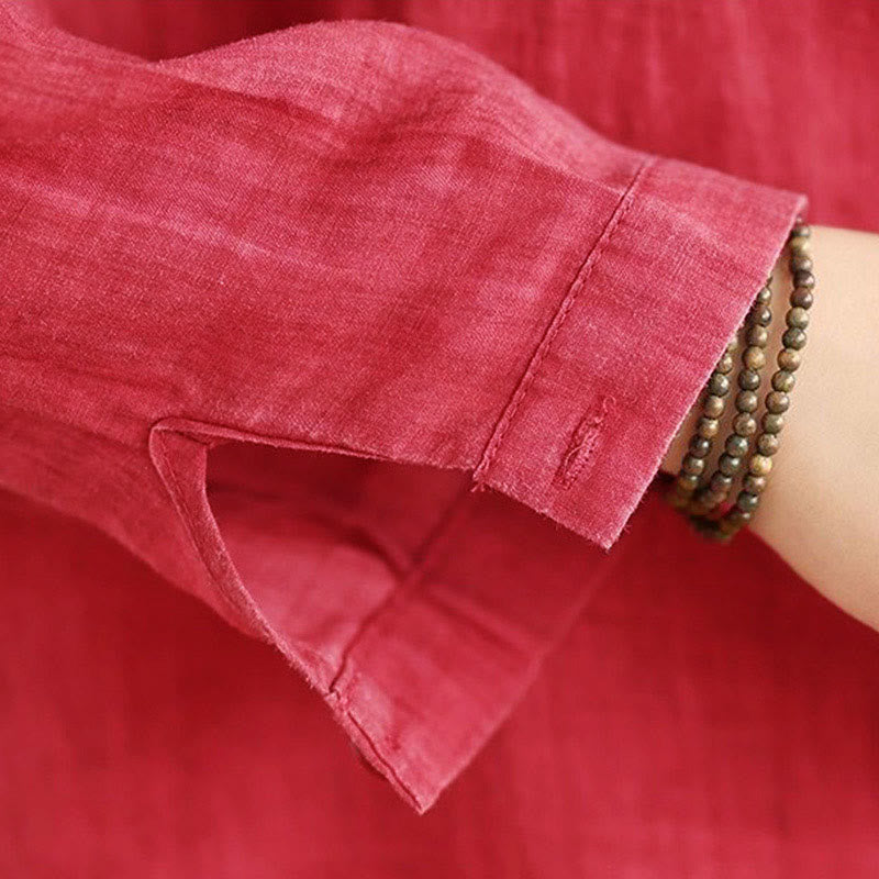 Buddha Stones不規則なデザインボタン 長袖 レディース コットンシャツ - image 13