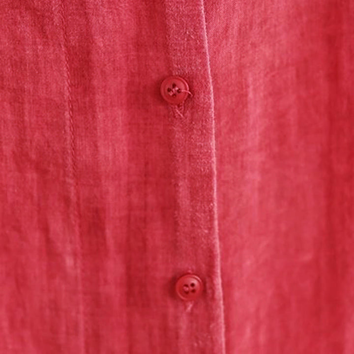 Buddha Stones不規則なデザインボタン 長袖 レディース コットンシャツ - image 7