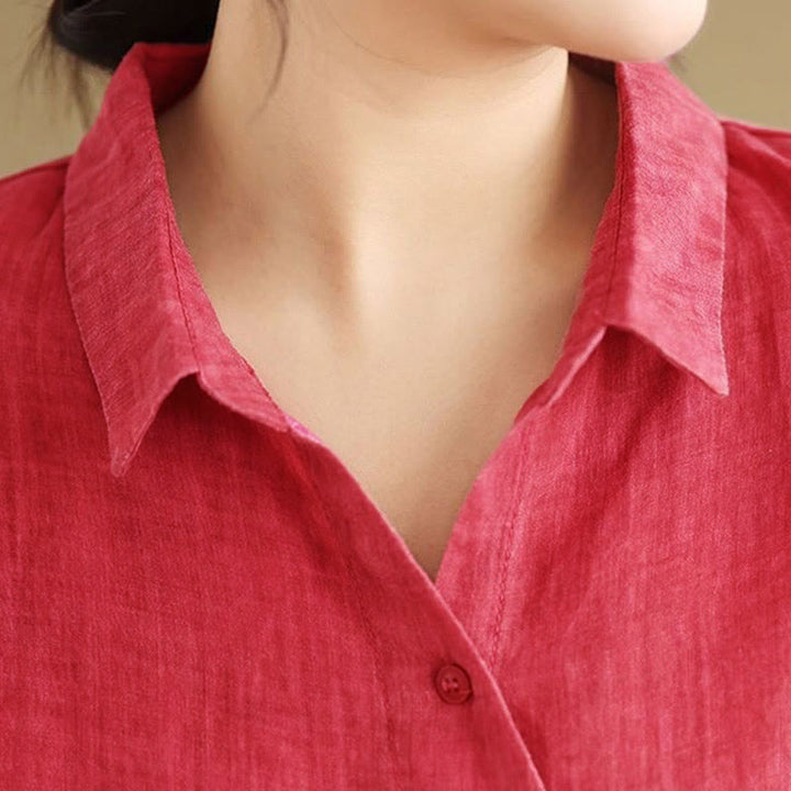 Buddha Stones不規則なデザインボタン 長袖 レディース コットンシャツ - image 16