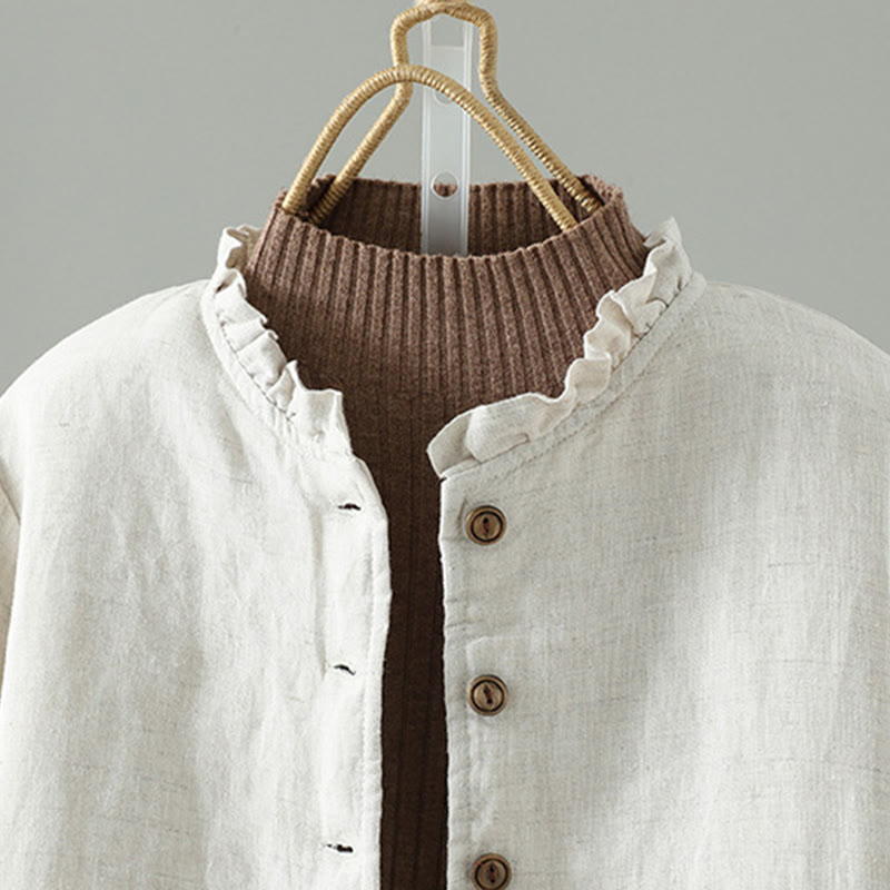 Buddha Stonesカジュアルボタン レディース 長袖 コットンジャケット ポケット付き - image 2