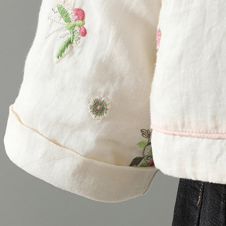 Buddha Stonesの花刺繍レディース長袖コットンパッド入りジャケット（ポケット付き） - image 9