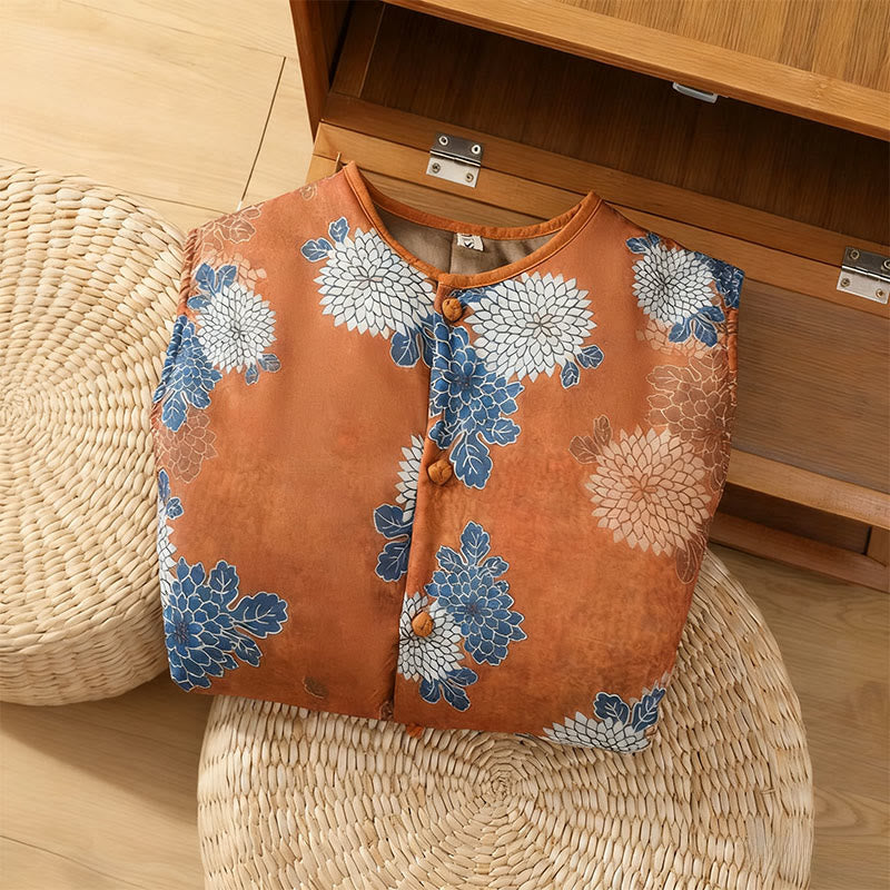 Buddha Stones柄プリント ボタン レディース ノースリーブ コットンベスト ウエストコート ポケット付き - image 4