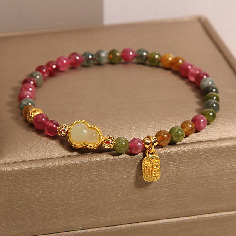 Buddha Stonesトルマリンカラフルストーン福文字幸運を呼ぶブレスレット - image 1