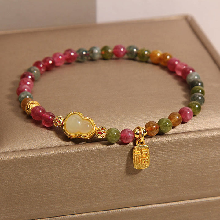 Buddha Stonesトルマリンカラフルストーン福文字幸運を呼ぶブレスレット - image 1