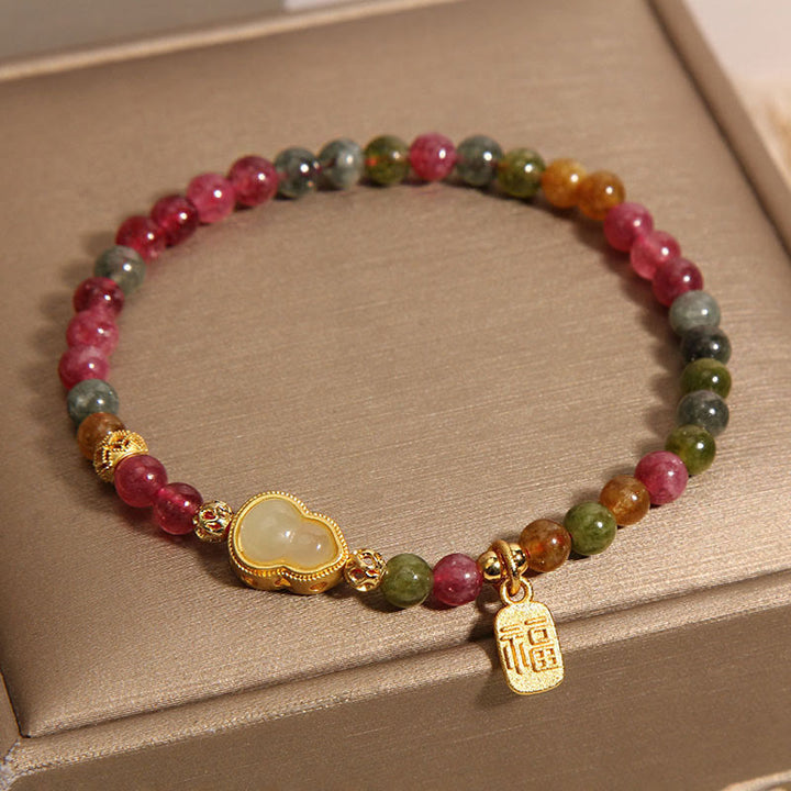 Buddha Stonesトルマリンカラフルストーン福文字幸運を呼ぶブレスレット - image 3