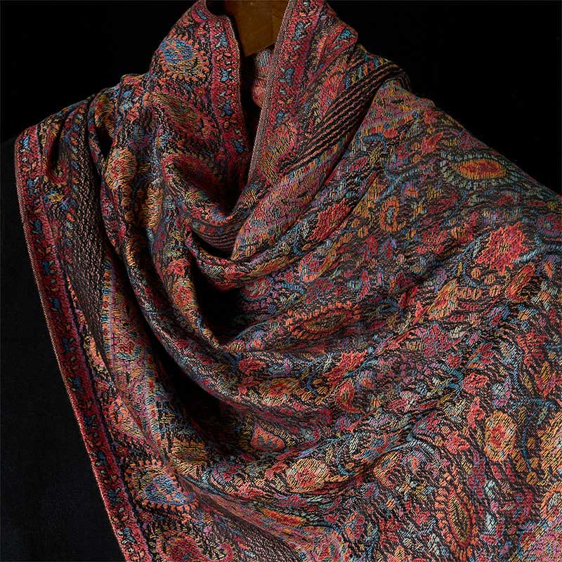 Buddha Stones春 ブラウン カシューナッツ 花 葉 柄 タッセル ソフト スカーフ ショール - image 3
