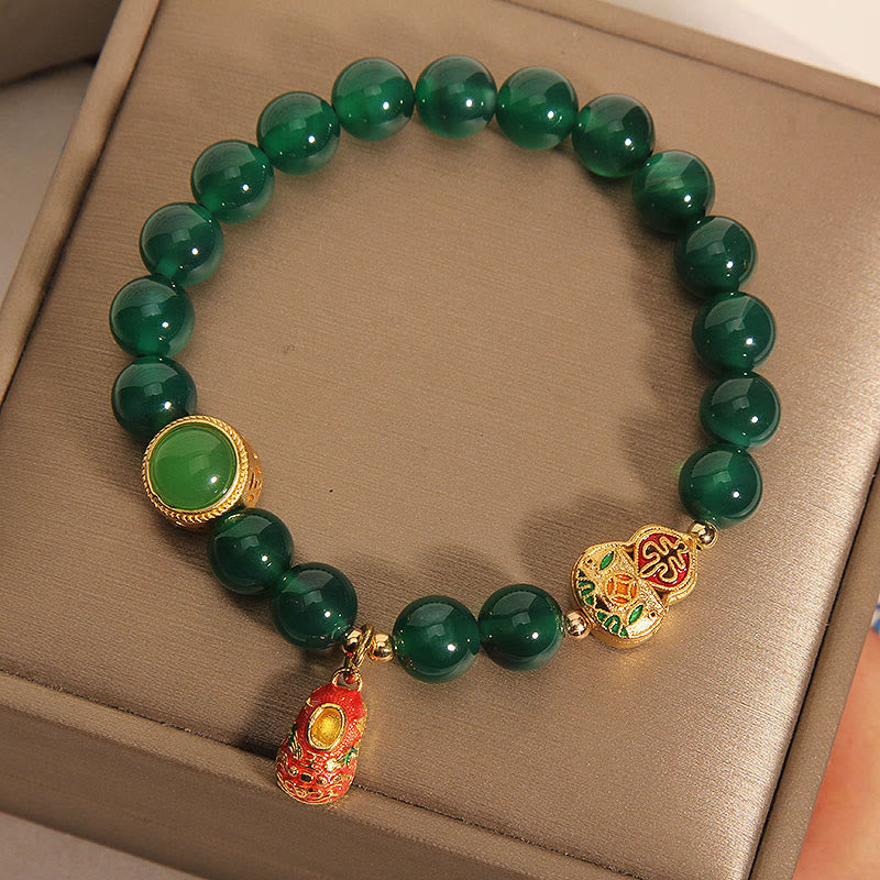 Buddha Stones天然緑瑪瑙 ひょうたん 虎の靴模様 希望のブレスレット - image 1