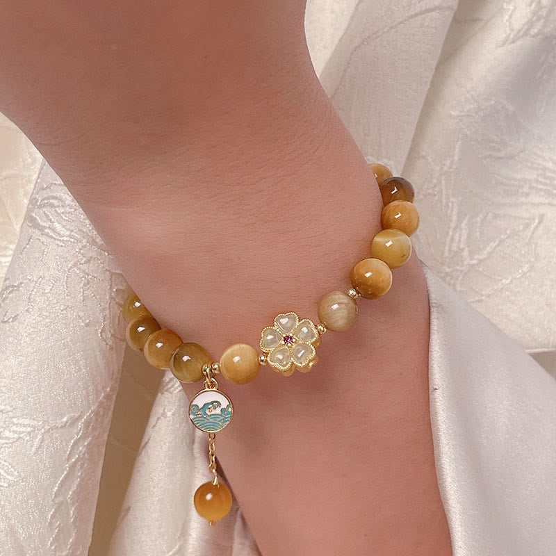 Buddha Stones天然ゴールデンタイガーアイベルフラワー勇気ブレスレット - image 8