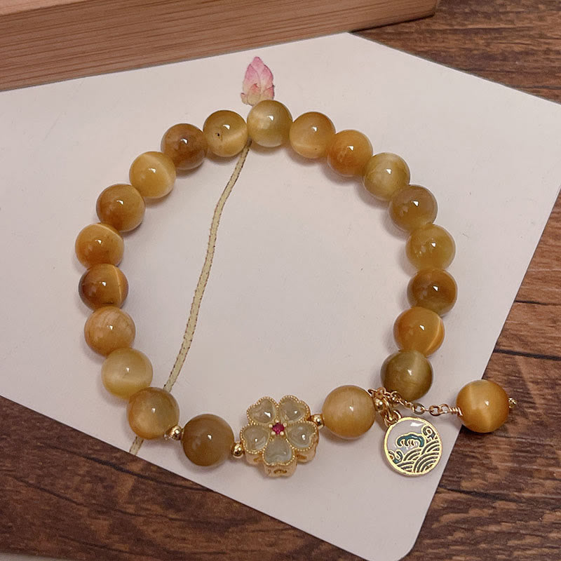 Buddha Stones天然ゴールデンタイガーアイベルフラワー勇気ブレスレット - タイガーアイ＆グリーンフラワー（手首周り：14～16cm） - image 6