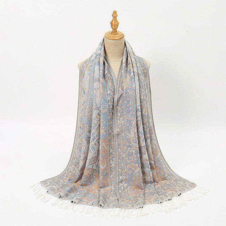 Buddha Stones春 カシューナッツの花 つる模様 タッセル ソフト スカーフ ショール - image 7