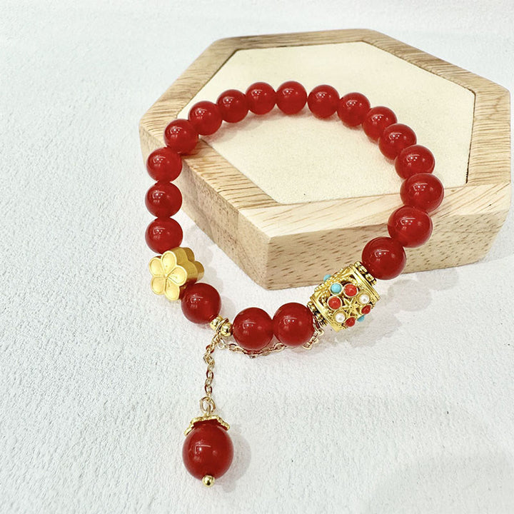 Buddha Stonesチベット産 ホワイトアゲート 水晶石 花 ポジティブブレスレット - 赤瑪瑙（手首周り：14～16cm） - image 3