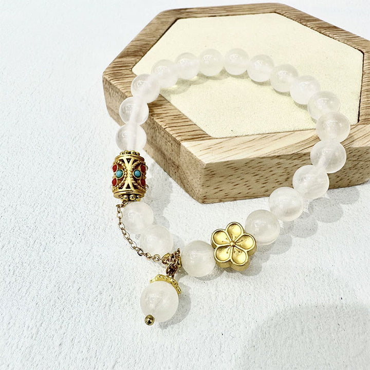 Buddha Stonesチベット産 ホワイトアゲート 水晶石 花 ポジティブブレスレット - ホワイトアゲート（手首周り：14～16cm） - image 0