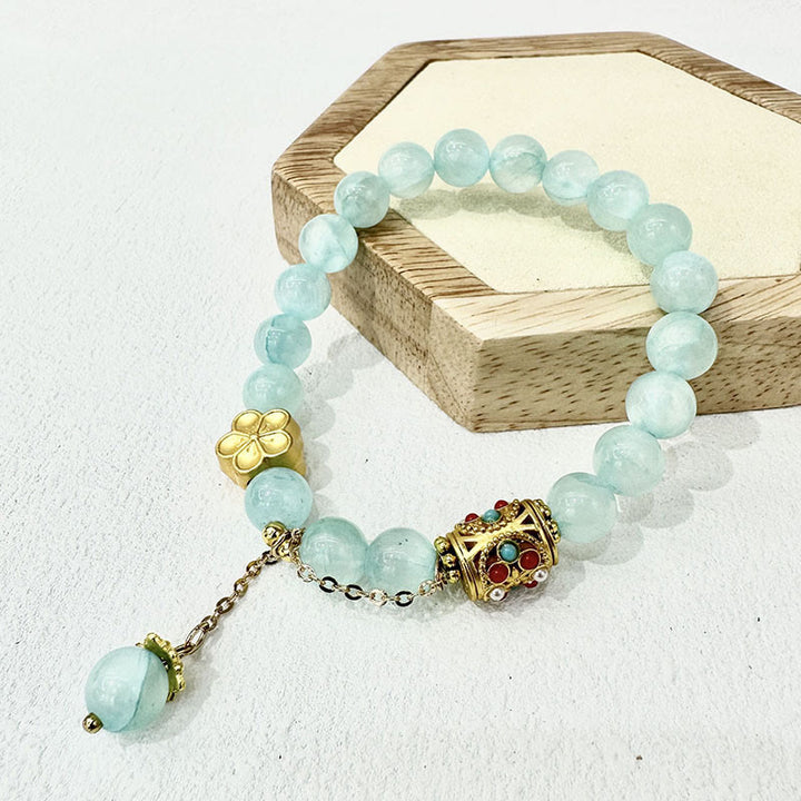Buddha Stonesチベット産 ホワイトアゲート 水晶石 花 ポジティブブレスレット - ブルークリスタル（手首周り：14～16cm） - image 9